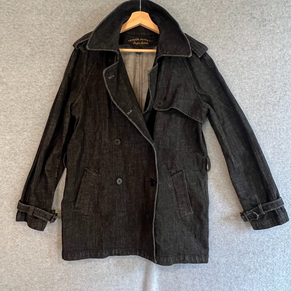 Lauren Jeans Co. Ralph Lauren Dark Denim Trench Coat Jacket No Belted Women Med